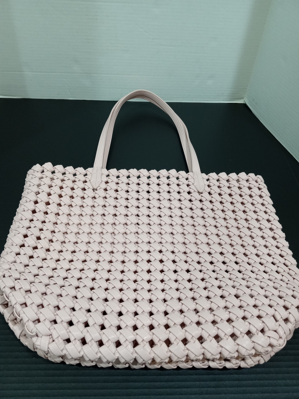 Light Pink Woven Tote Bag with Double Handles